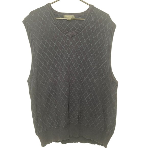Eddie Bauer Men's Sweater Vest Size Large Navy Blue Argyle 100% Cotton - Picture 2 of 4